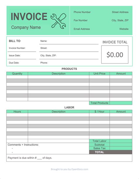 Contractor Invoice Template Excel Free Excel Templates