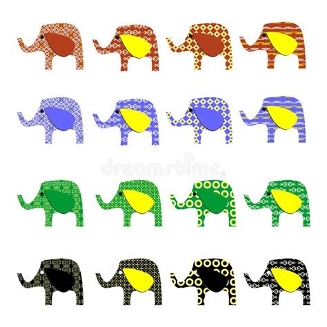 Set Decorated Elephants Stock Illustrations 19 Set Decorated