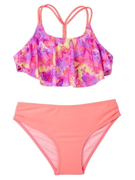 Limited Too Girls 2 Piece Flounce Tankini Butterfly Swimsuit Sizes 4