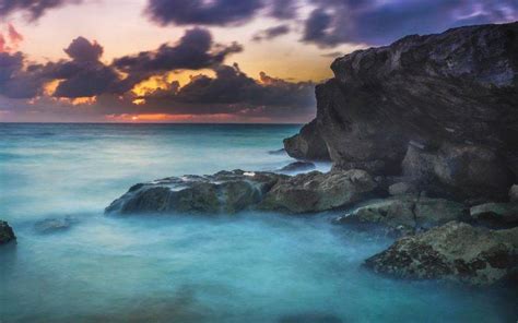 Nature Landscape Mist Coast Sunset Sea Clouds Rock