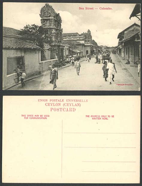 Ceylon Old Postcard Sea Street Scene Colombo Hindu Chetty Temple Men Women Cart For Sale
