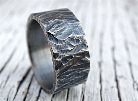 Buy A Hand Crafted Rugged Silver Wedding Band Cool Mens Ring Rustic