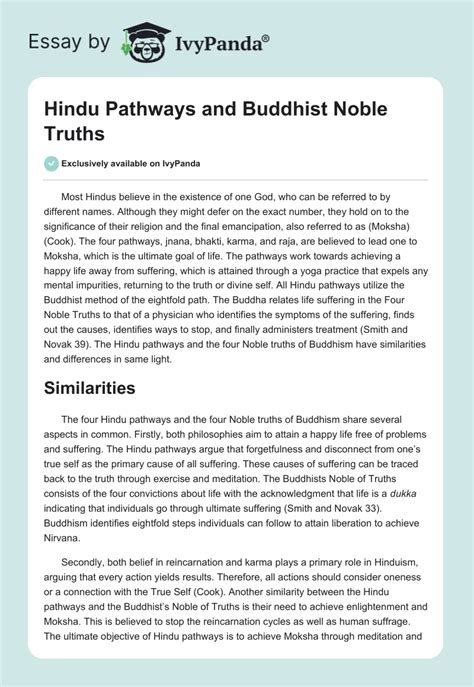 Hindu Pathways And Buddhist Noble Truths 562 Words Essay Example