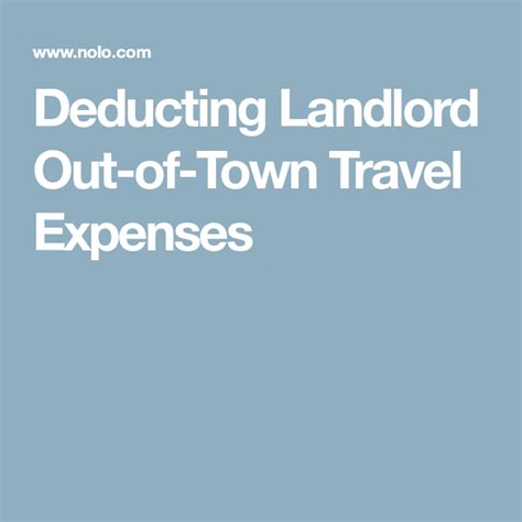 The irs gives taxpayers the opportunity to employees may be able to deduct their business travel expenses, paid occupational taxes, bad if you itemize your deductions, the expenses you pay while filing your taxes may also be deductible. Deducting Landlord Out-of-Town Travel Expenses | Being a ...