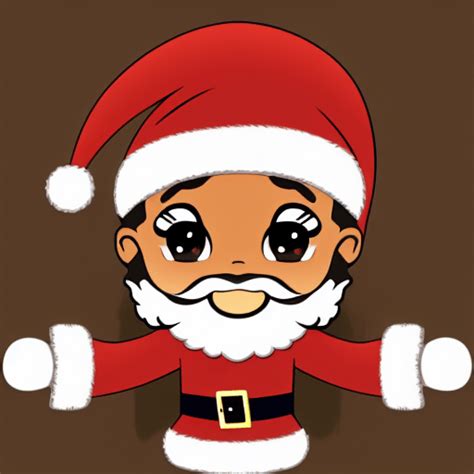 Chibi Santa Claus With Dark Brown Skin And Curly Hair · Creative Fabrica