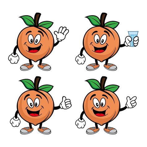 Premium Vector Set Collection Of Cute Peach Fruit Mascot Design Character Isolated On A White
