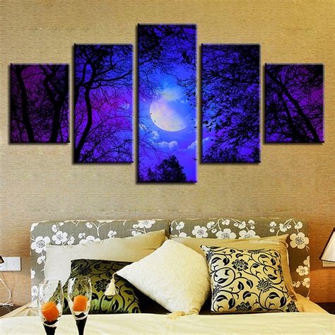 Wall Art Modular Canvas Picture Poster 5 Pieces Purple Sky Abstract