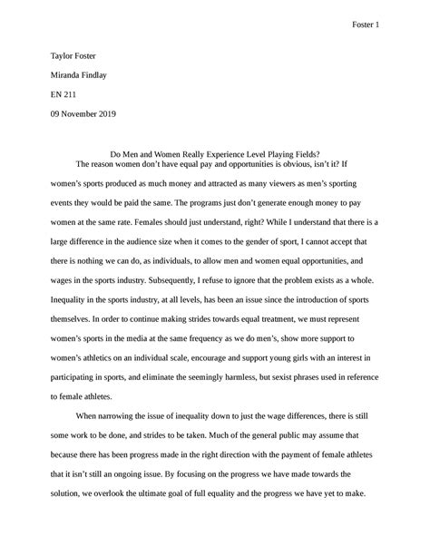 💌 Argumentative Essay On Gender Inequality In Sports Gender Inequality In Sports Essay Example