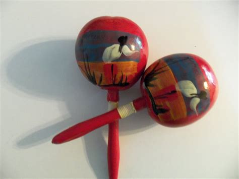 Vintage Hand Painted Mexican Maracas Red Etsy