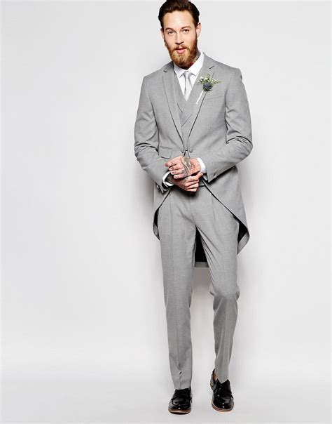Latest Coat Pant Designs Grey Tailcoat Formal Men Suit Skinny Wedding