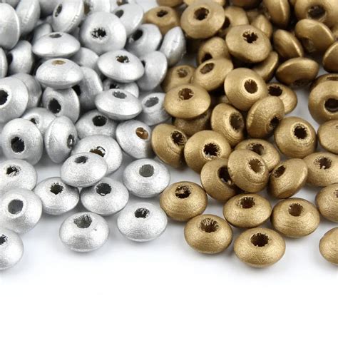 100pcs 12x5mm Goldsliver Color Flat Round Wood Beads Jewelry