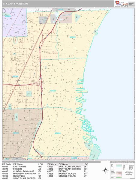 St Clair Shores Michigan Wall Map Premium Style By Marketmaps Mapsales