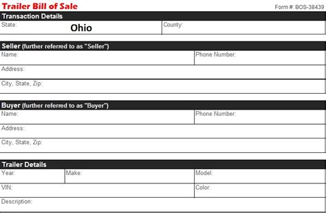 Ohio Trailer Bill Of Sale Free Template Selling Docs