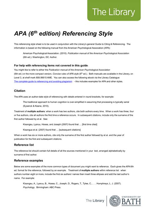Apa 6th Edition Referencing Style