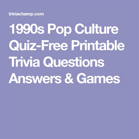 Wanting to create trivia quizzes for those gastronomy experts in your group? 1990s Pop Culture Quiz-Free Printable Trivia Questions ...