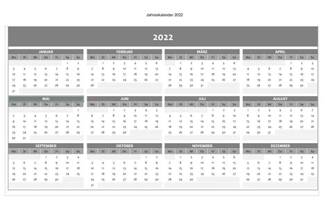 Excel Jahreskalender 2022 Inkl Schulferien