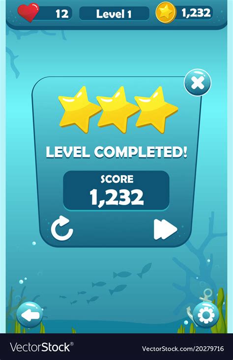 Level Completed Screen For Underwater Game Concept