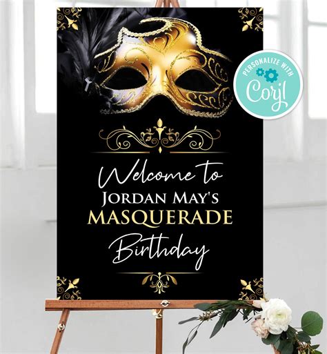 Masquerade Party Welcome Sign Black And Gold Masquerade Etsy Uk