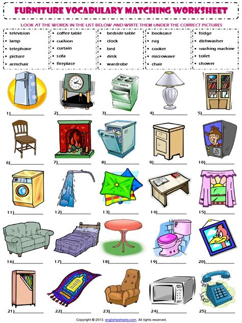 In My House Furniture Vocabulary Matching Exercise Worksheet Chair