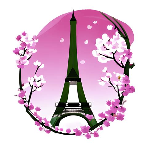 Eiffel Tower With Cherry Blossoms Border Spring · Creative Fabrica