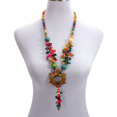 Beurself Multi Color Coconut Shell Bohemian Necklace For Women Knit