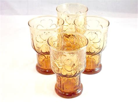 Vintage Libbey Country Garden Amber 6oz Glasses Set Of 4 Etsy Libbey Vintage Items