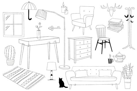 Stylized Outline Home Furniture Collection 1186737 Vector Art At Vecteezy