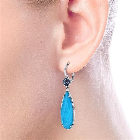 925 Sterling Silver Sapphire Earrings With Turquoise Rock Crystal