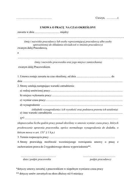 Wzór umowy o pracę na czas określony