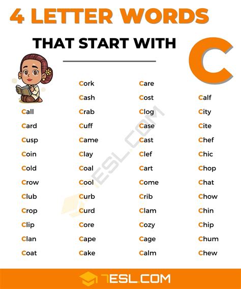 50 Common 4 Letter Words Starting With C In English • 7esl