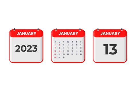January 2023 Calendar Design 13th January 2023 Calendar Icon For