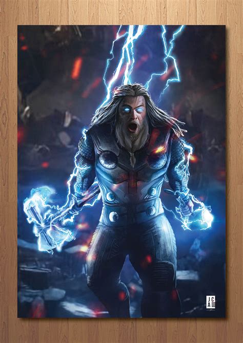 Thor With Mjolnir And Stormbreaker Art Print Jackson Caspersz Art