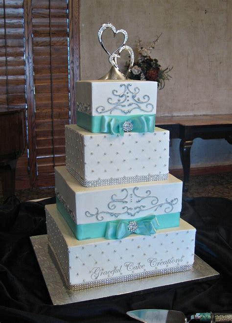 Elegant Tiffany Blue And White Buttercream Wedding Cake With Bling A