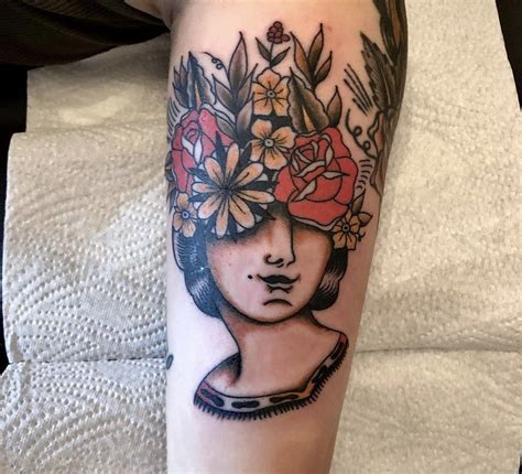 Floral American Traditional Tattoo Traditional Tattoo Woman Face