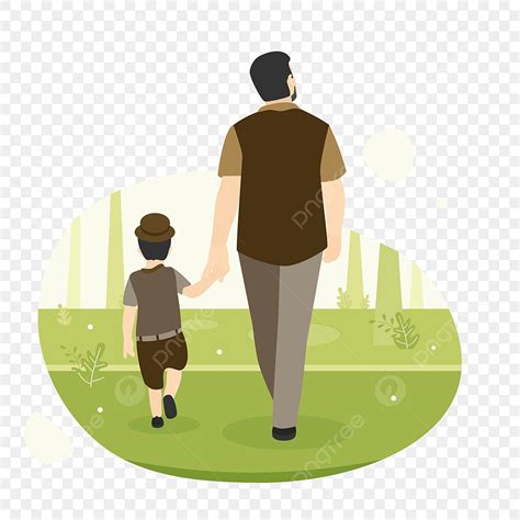 Gambar Vektor Ilustrasi Ayah Dan Anak Berjalan Bersama Di Hutan Ayah