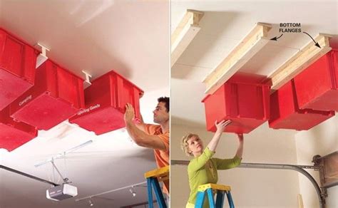 To make this diy project, you will need deck screws, a handsaw, some plywood, a power drill, angle brackets, and an oriented strand board. Overhead Storage System On the Garage Ceiling (With images ...