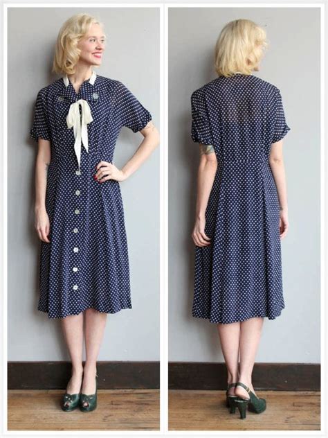 1940s Dress Silk Polka Dot Dress Vintage 40s Dress Etsy Polka