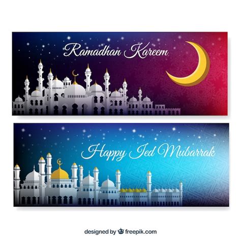 Free Vector Banners Of Ramadan Kareem With Mosque