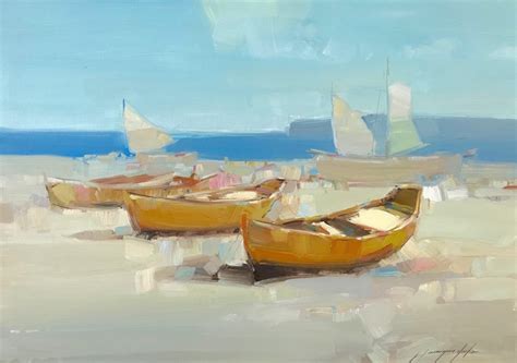 Boats On The Shore Original Oil Painting Handmade Artwork One Of A