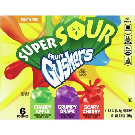 Super Sour Fruit Gushers Fruit Snacks 6 Ct 08 Oz Fred Meyer