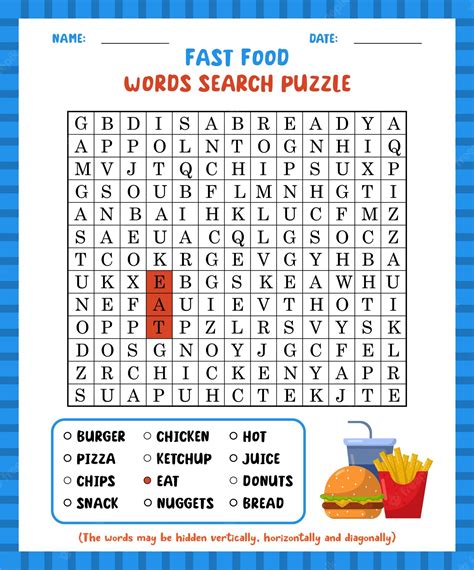 Premium Vector Word Search Game Fast Food Word Search Puzzle