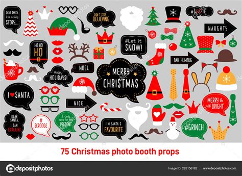 Christmas Photo Booth Props Vector Set Photobooth Stock Vector
