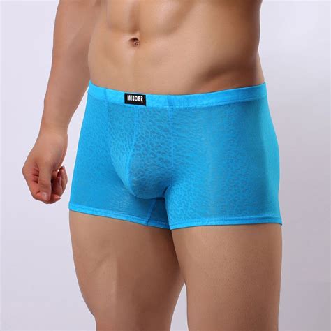 New MIBOER Sexy Men Sheer Jacquard Transparent Boxers Shorts JQK Mesh Solid Underwear Trunks