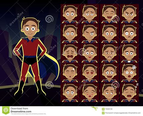 Superhero Boy Cartoon Emotion Faces Vector Illustration Stock Vector