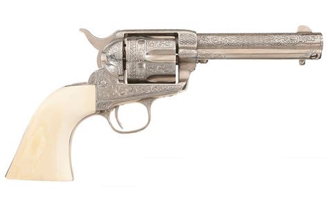 Engraved Antique Colt Single Action Army Revolver With Ivory Grip