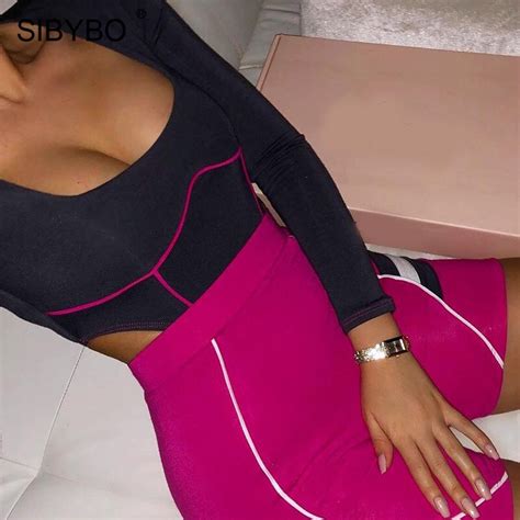 Buy Sibybo Striped Print Skinny Sexy Bodysuit Women Long Sleeve Square Collar