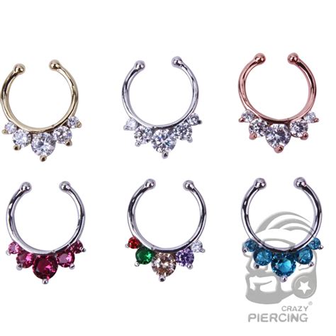 Fashion Nose Ring With 2 Fake Clip Hoop Septum Clicker Fake Nose Piercing Body Jewelry Ring In