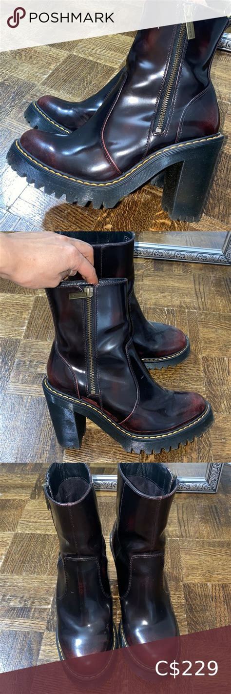 Dr Martens Magdalena Ii Arcadia Leather Heeled Cherry Red Boots Size