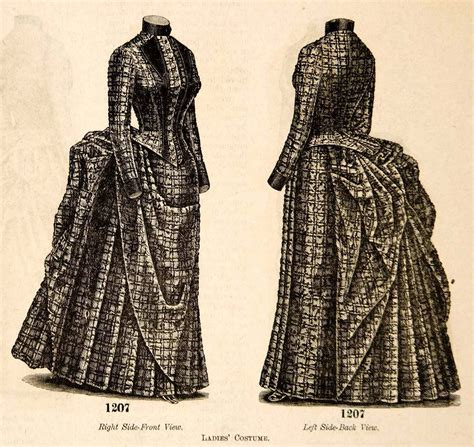 1886 Wood Engraving Victorian Gown Fashion Costume Clothing Dress