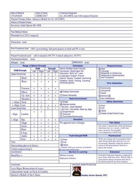 Free Printable Physical Therapy Evaluation Forms Printable Forms Free